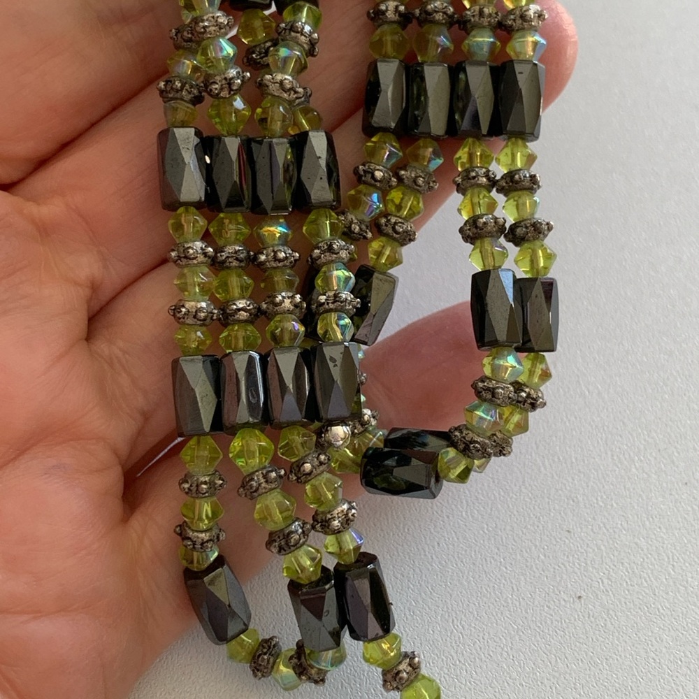 Green Beaded Magnetic Necklace. Can be worn many ways.
